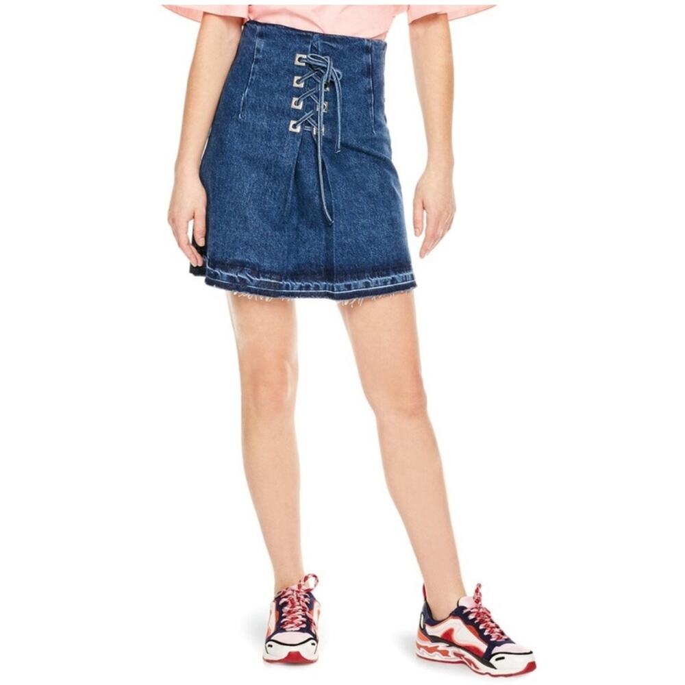 Sandro Eunice lace up Denim skirt Sz 4/6 - Picture 1 of 9